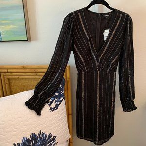 EXPRESS Long Sleeve Black & Silver Dress, Size S